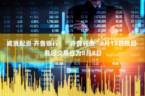威贤配资 齐鲁银行：“齐鲁转债”8月13日赎回 最后交易日为8月8日