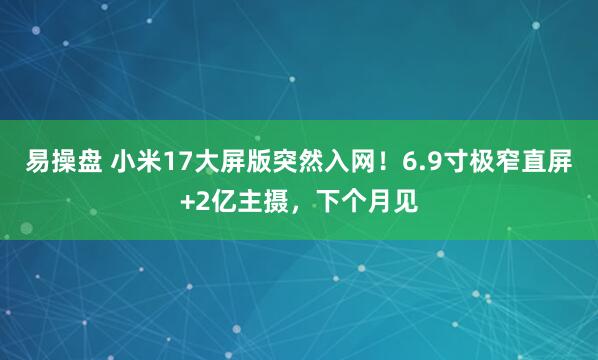 易操盘 小米17大屏版突然入网！6.9寸极窄直屏+2亿主摄，下个月见